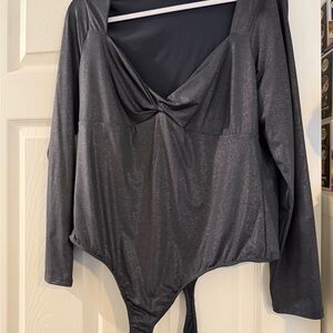 Express Shimmering Black Long Sleeve Bodysuit